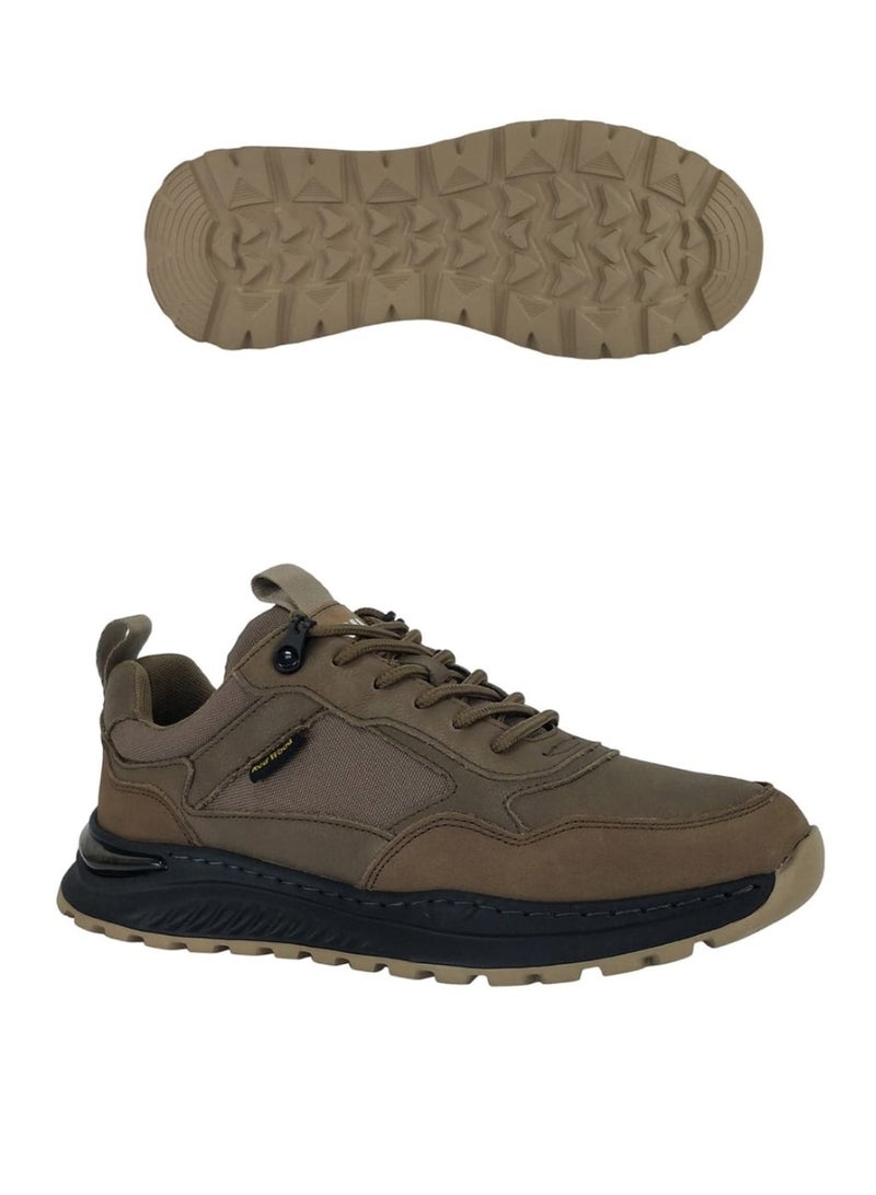 Men’s Lace-Up Casual Sneakers – Taupe Brown with Cushioned Sole and Rugged Grip LS240201-F